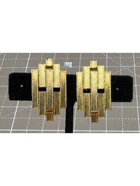 Vintage Orena Paris Earrings Geometric Gold Toned Clip 1 1/4"